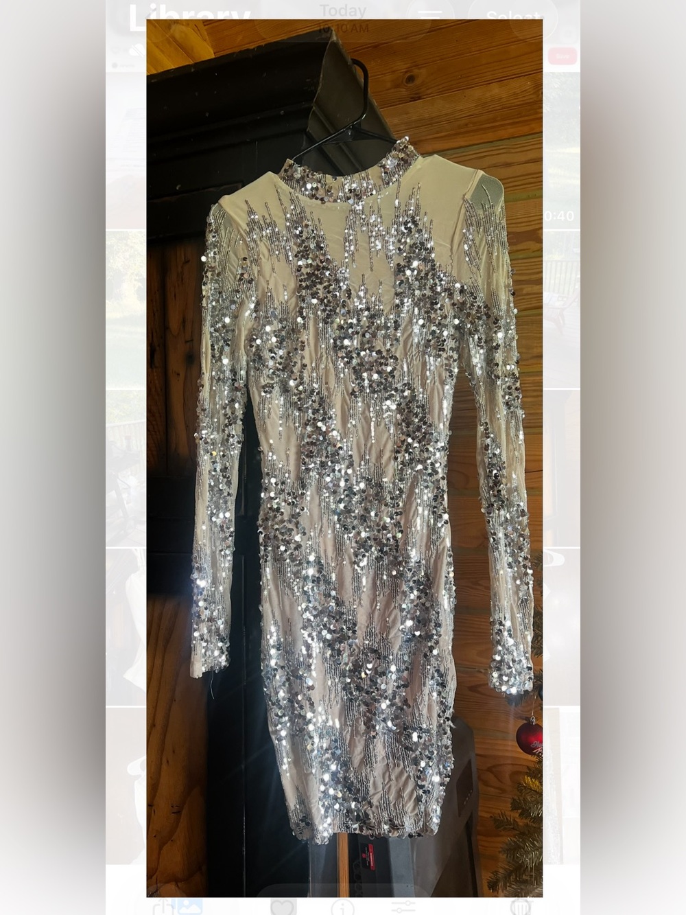 Fashion Nova Champagne Sequin Long Sleeve Bodycon Dress
